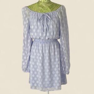 LC Lauren Conrad Light Blue Polka Dot Long Sleeve Dress